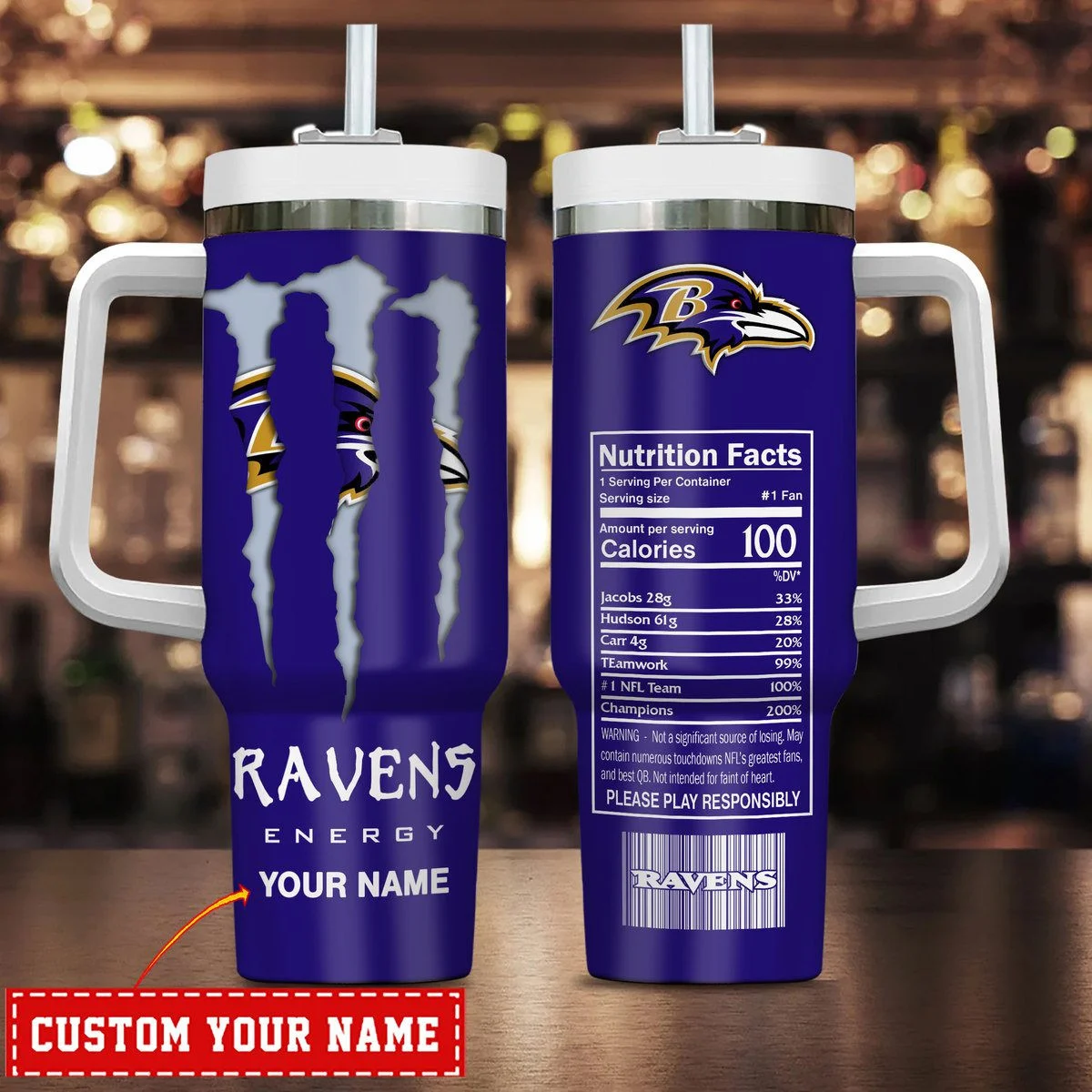 Baltimore Ravens Energy Nutrition Facts Personalized Stanley Tumbler 40Oz 0501TB40