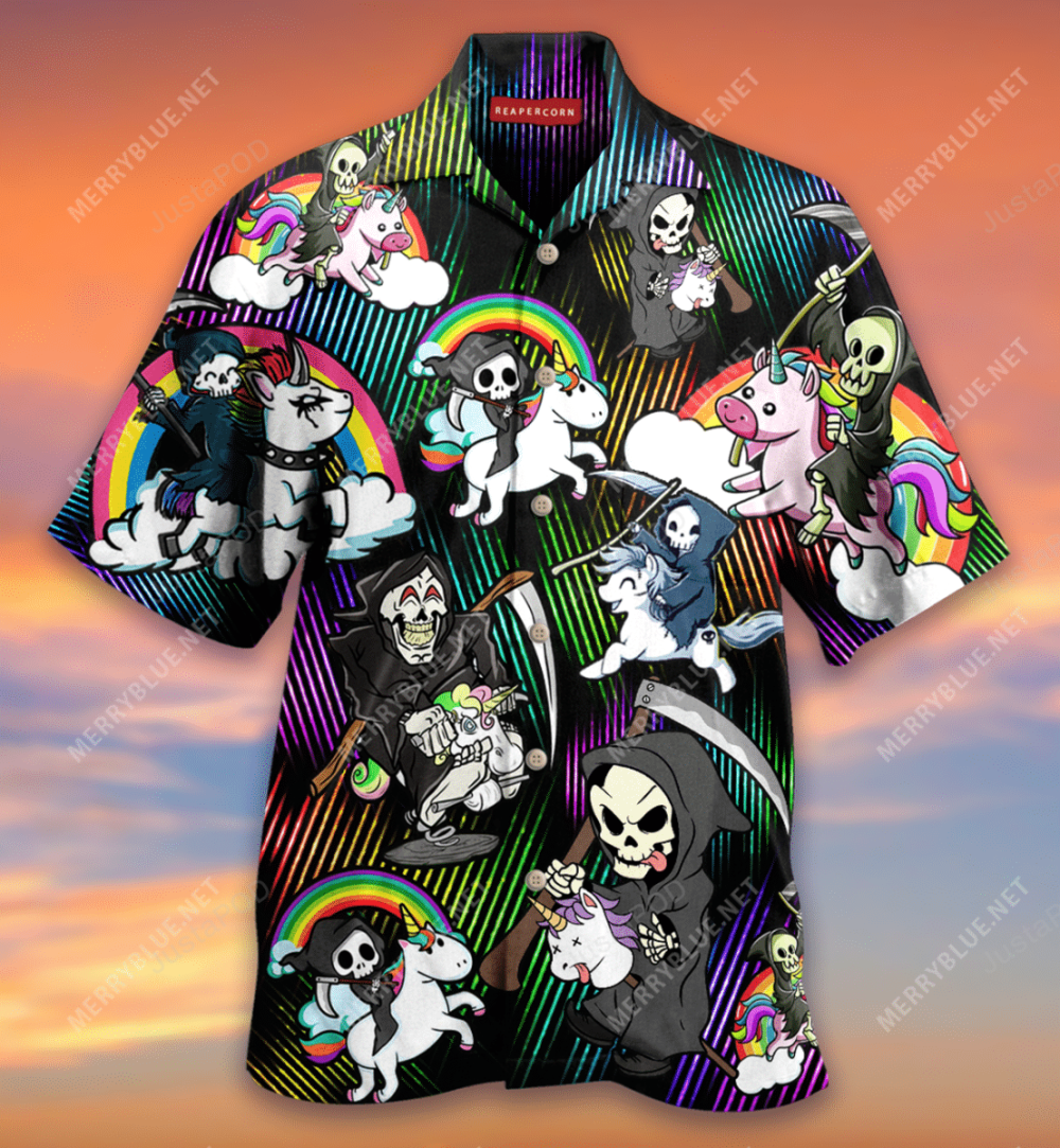 Grim Reaper Riding A Unicorn Hawaiian Shirt, Gift For Men Women HW0601