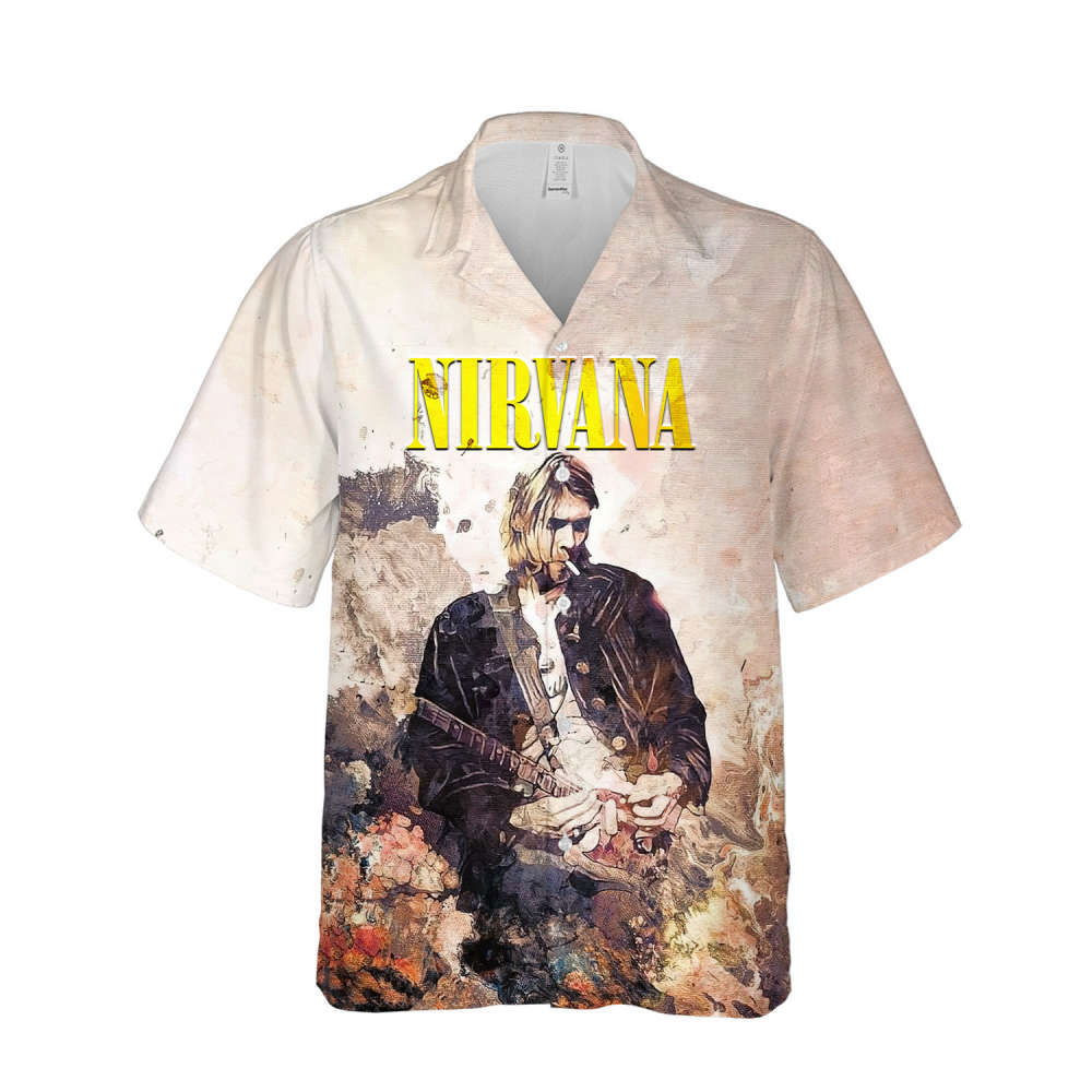 Nirvana Merch Kurt Cobain With Guitar Art Cuban Shirt Premium Unique Hawaiian Shirt HW0601