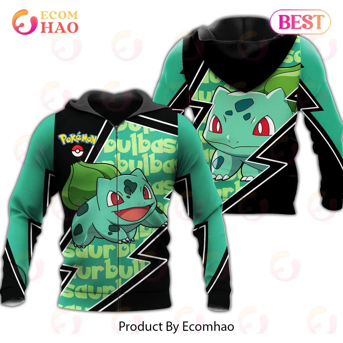 Bulbasaur Zip Hoodie Costume Pokemon, Zip Hoodie, Man – Women, Warm, Premium Quality HZ0501