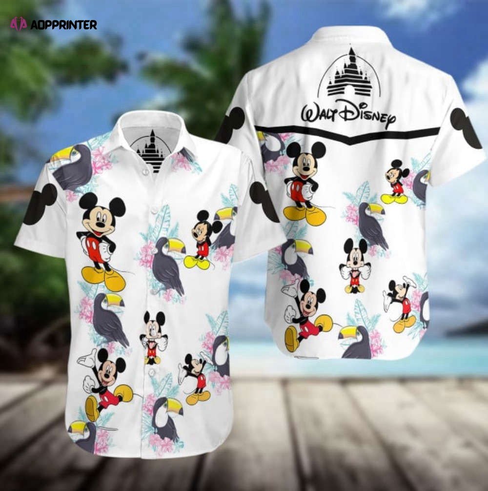 Mickey Mouse Walt Disney Summer Short Sleeve Hawaiian Beach Shirt – White HW0601