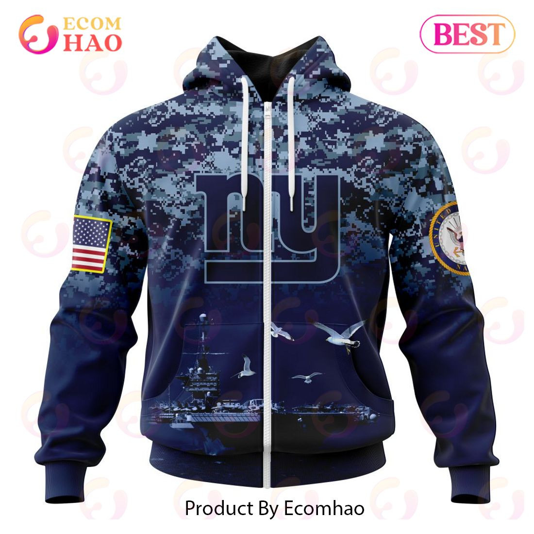 Best New York Giants Honor US Navy Veterans All Over Print Hoodie, Zip Hoodie, Man - Women, Warm, Premium Quality HZ0501