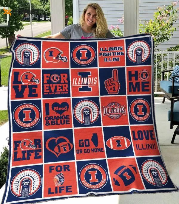 Illinois Fighting Illini Quilt Blanket For Fans Home Decor Gift , Soft Quilt, King Size, All Season Cozy Quilt QB0901