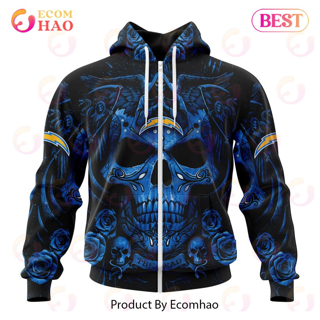 Best Los Angeles Chargers Special Design With Skull Art 3D Hoodie Limited Edition, Zip Hoodie, Man - Women, Warm, Premium Quality HZ0501