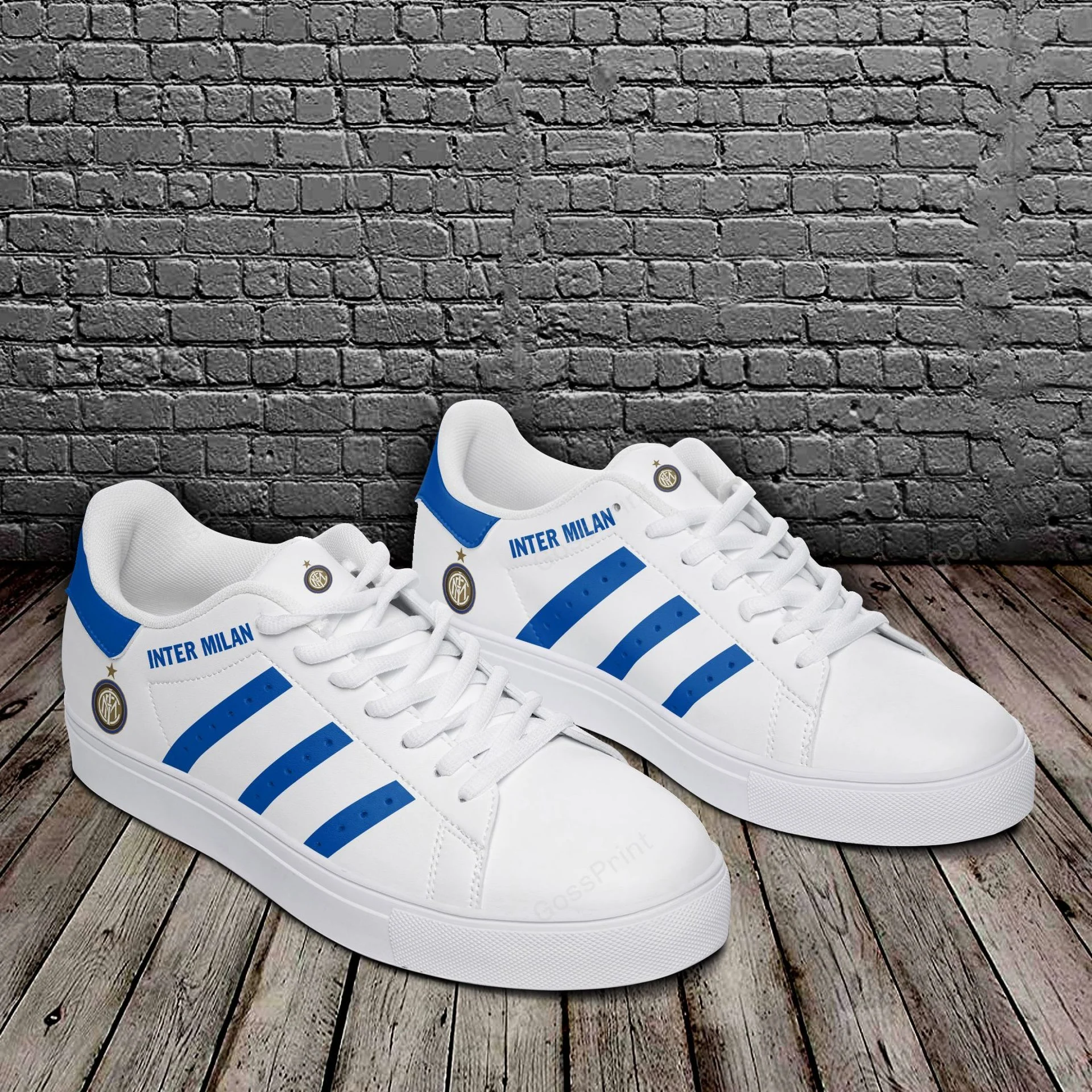 Inter Milan White Blue Stan Smith Shoes Ladies Men, Trendy Style Sneakers ST0801