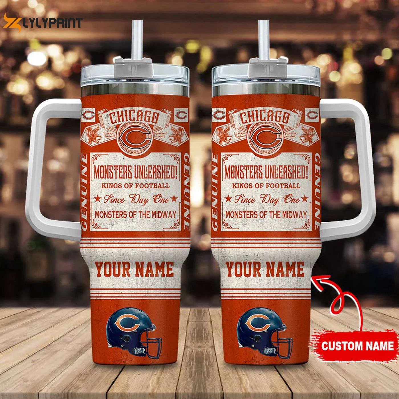 Chicago Bears Vintage King of Football Custom Name 40oz Stanley Tumbler - Perfect Gift for Fans 0501TB40