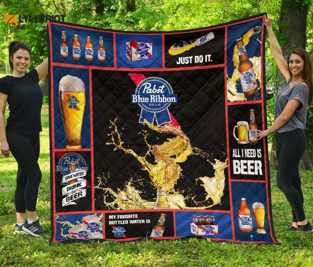 Pabst Blue Ribbon Quilt Blanket For Fans Home Decor Gift ,  Soft Quilt, King Size, All Season Cozy Quilt QB0901