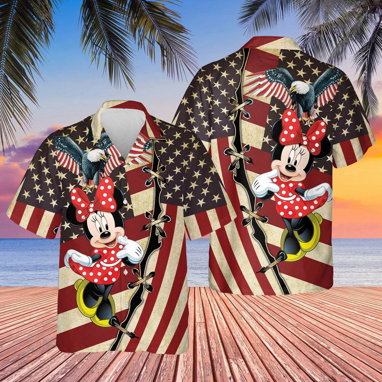 Minnie American Flag Pattern 3D Hawaiian Shirt Hot Summer 2023 HW0601