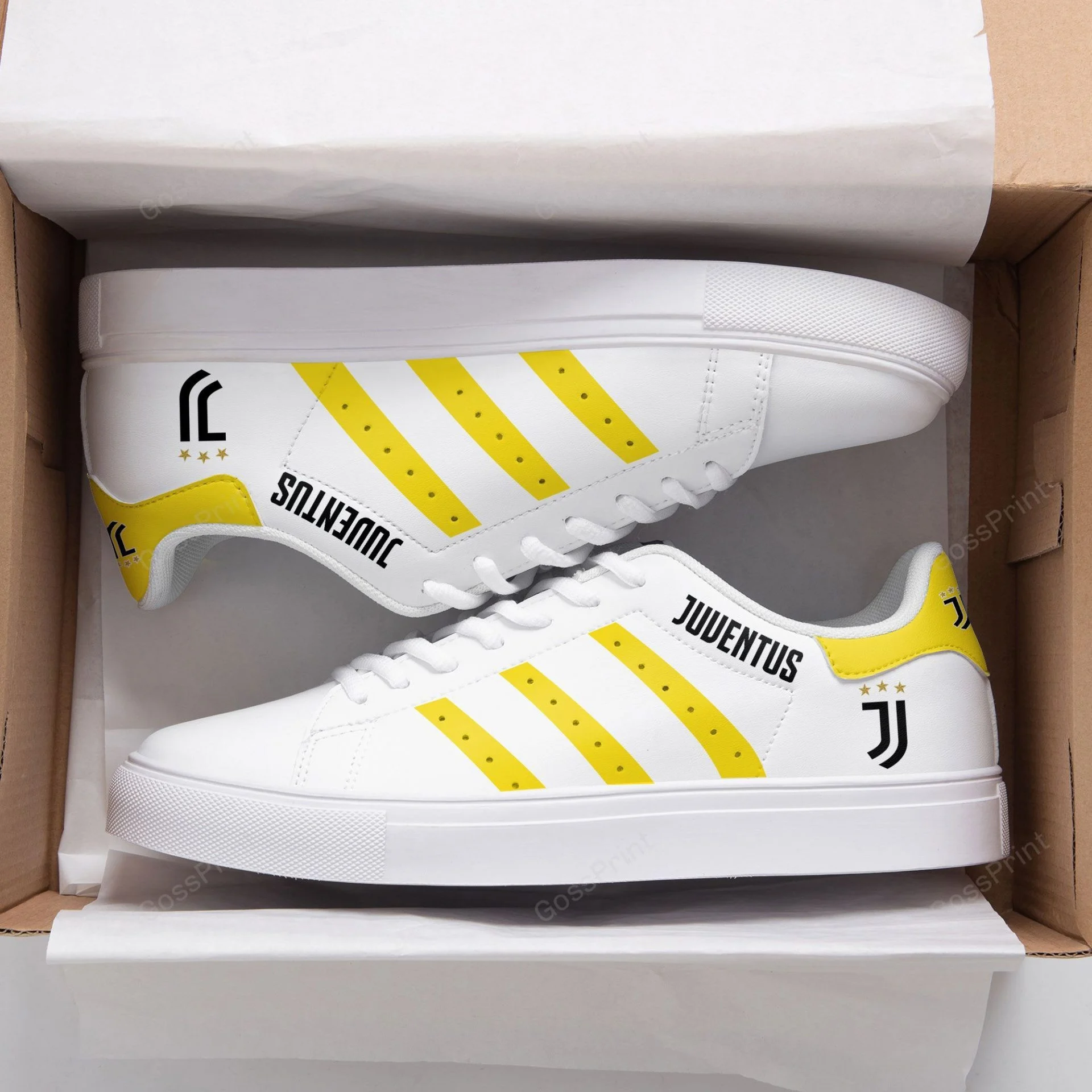 Juventus FC White Yellow Pattern Stan Smith Shoes Unisex, Trendy Style Sneakers ST0801