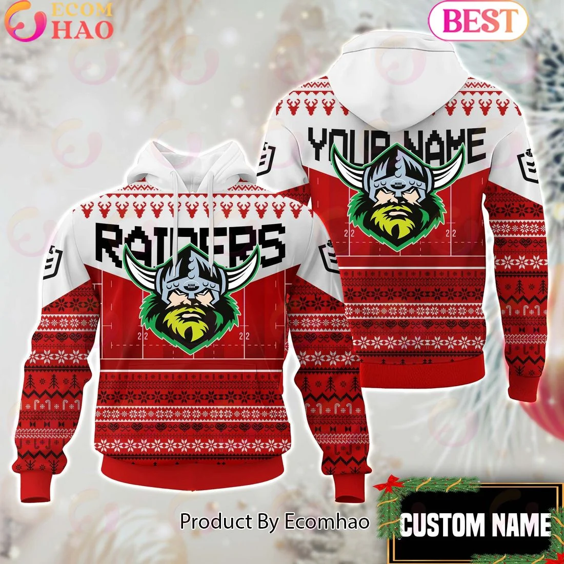 Canberra Raiders NRL Merry Christmas Custom Name Hoodie, Zip Hoodie, Man - Women, Warm, Premium Quality HZ0501