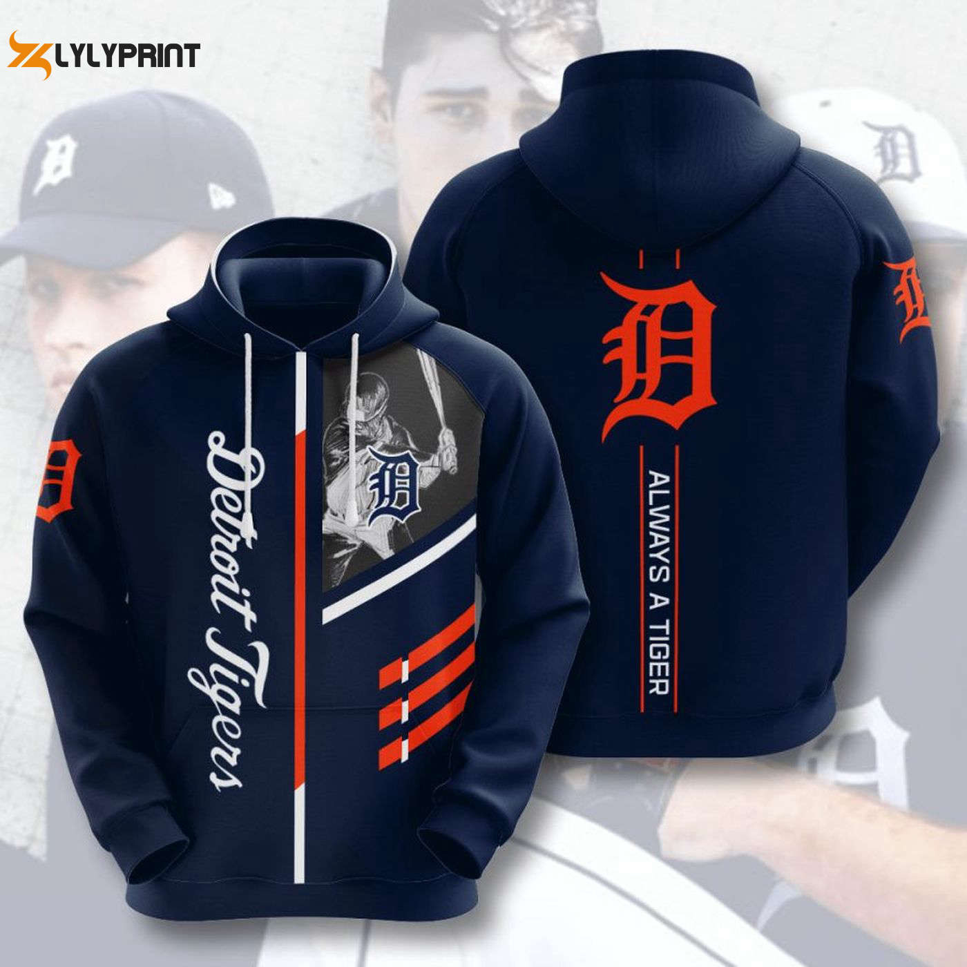 Detroit Tigers Navy AOP Hoodie Always a Tiger Shirt HZ0501