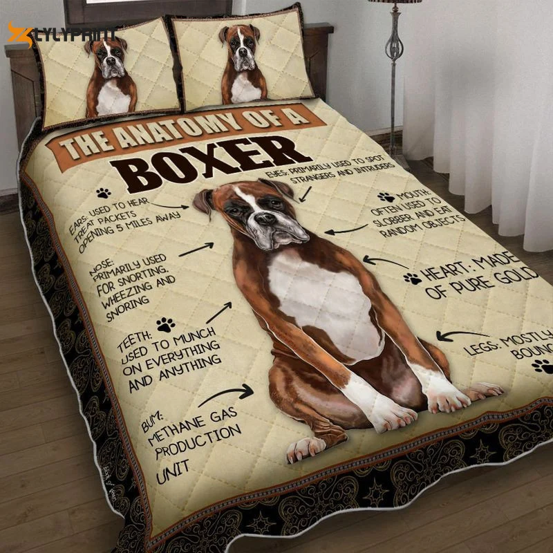 Dog Lovers The Anatomy Of A Boxer Quilt Bedding Set , Soft Quilt, King Size, All Season Cozy Quilt QB0901