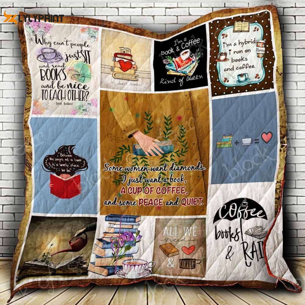 Book Coffee And Peace 3D Customized Quilt , Soft Quilt, King Size, All Season Cozy Quilt QB0901