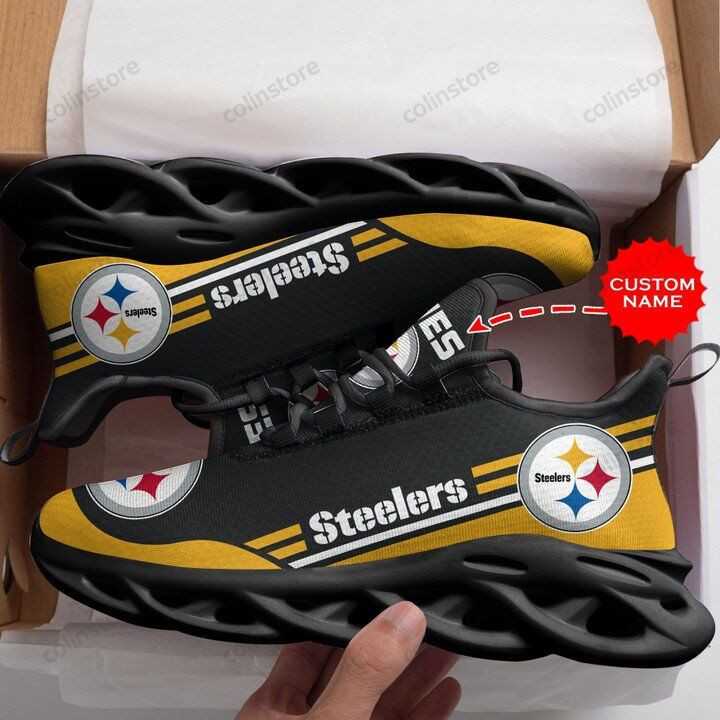NFL Pittsburgh Steelers Custom Name Golden Black Max Soul Shoes V2 Sneakers Store MS0601