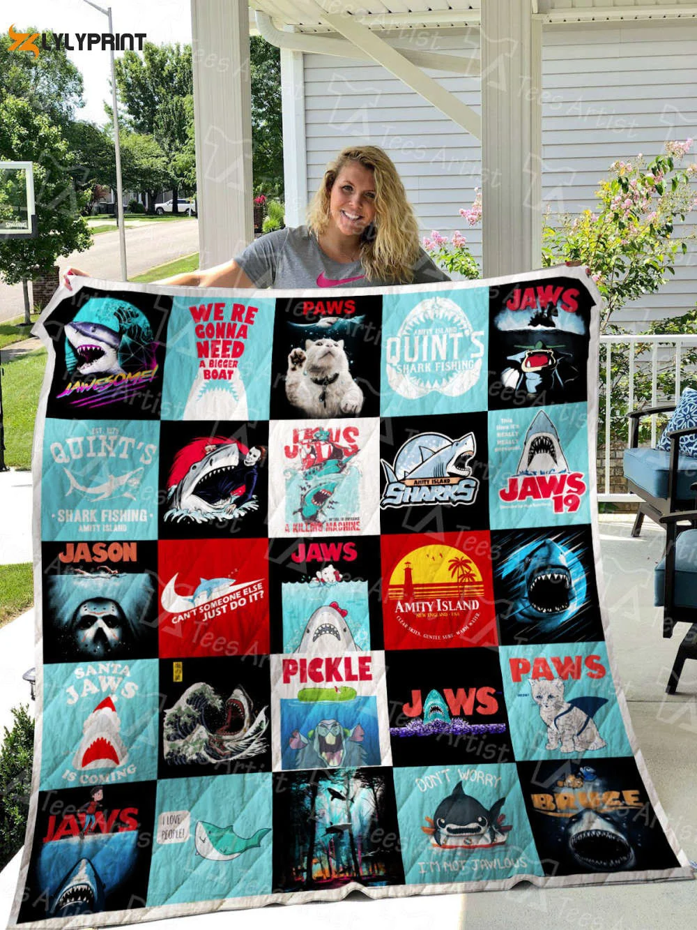 Jaws Quilt Blanket For Fans Home Decor Gift , Soft Quilt, King Size, All Season Cozy Quilt QB0901