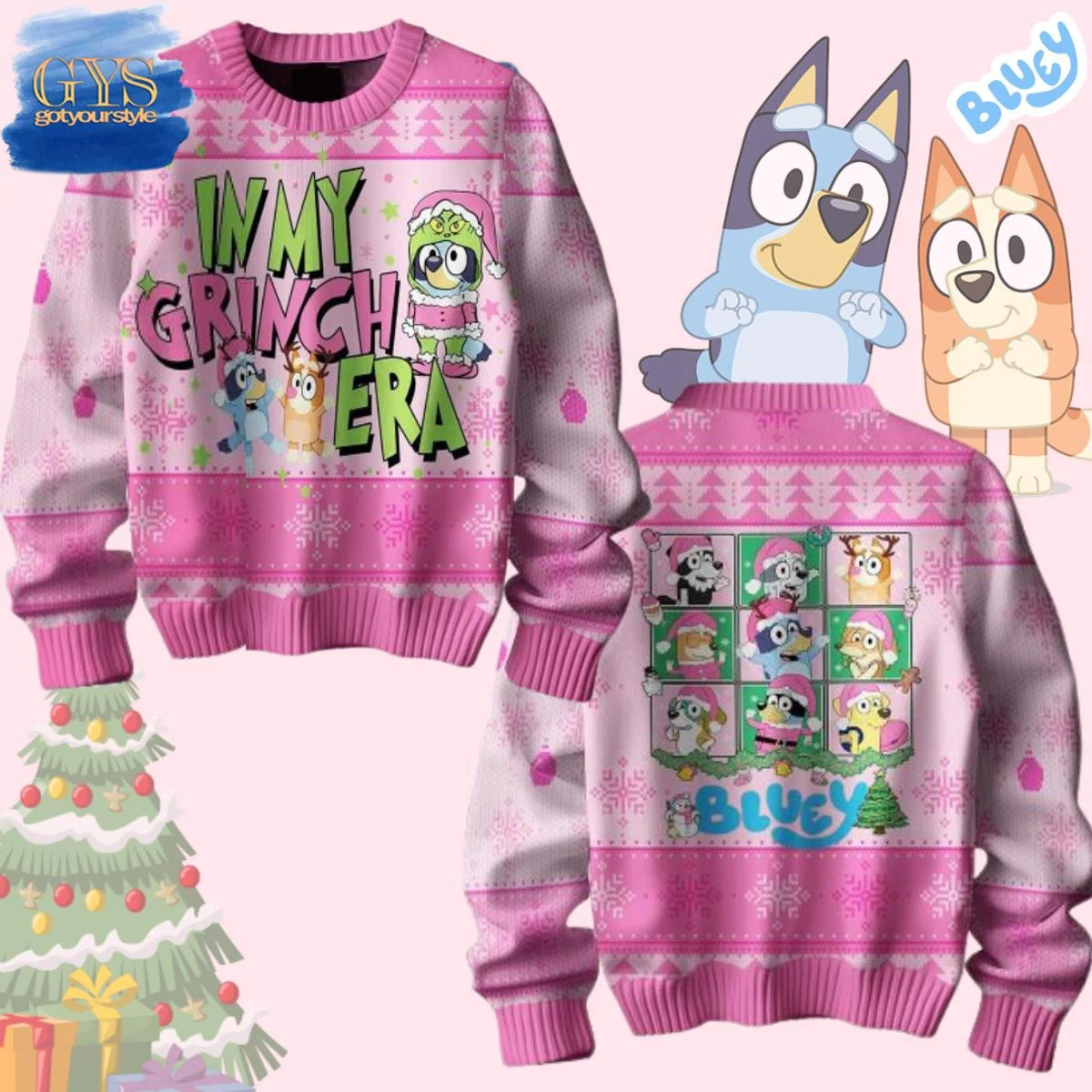 Bluey In My Grinch Era Ugly Christmas Sweater , Cozy Soft Unisex Pullover SW0601