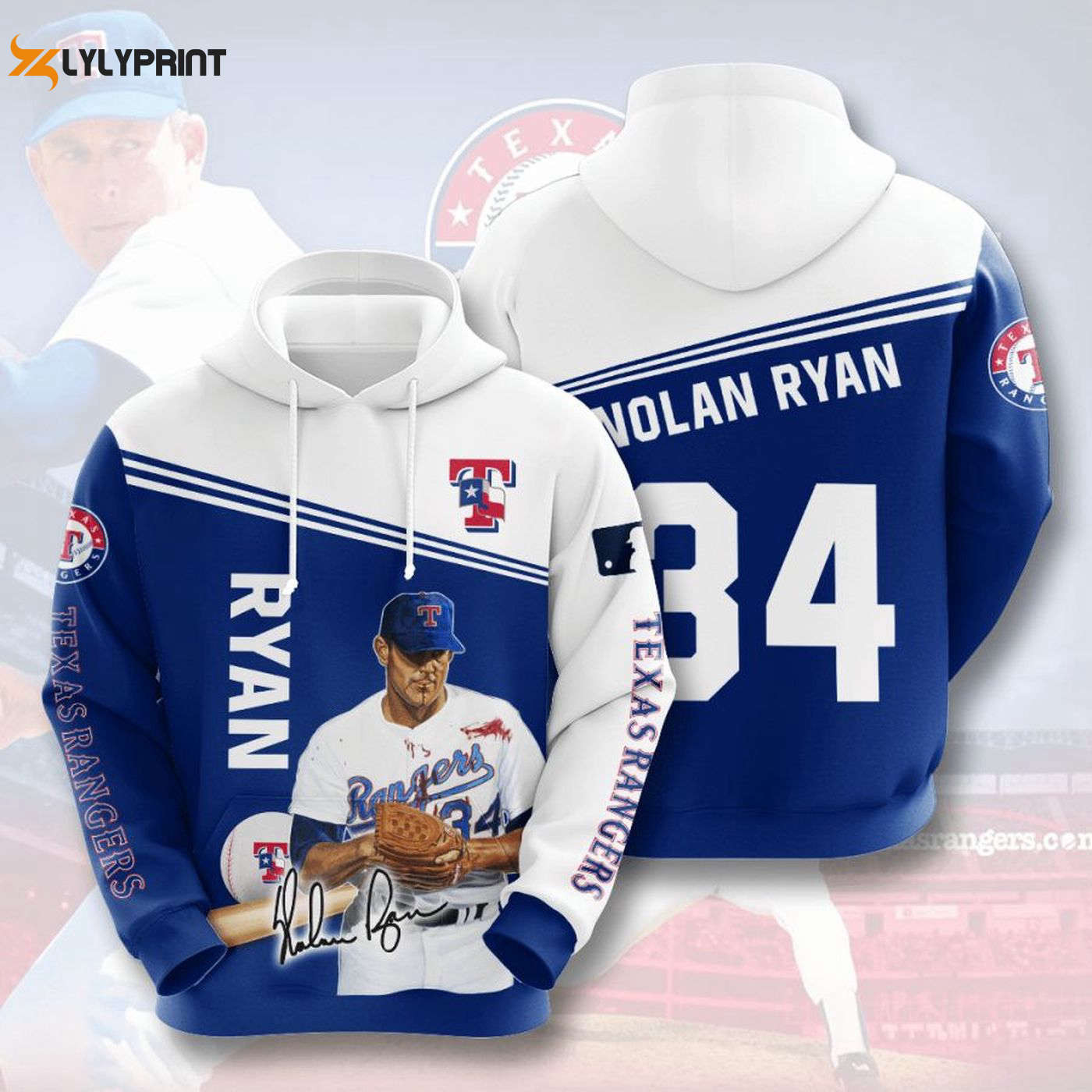 Texas Rangers Nolan Ryan Pullover Hoodie AOP Shirt – Stylish and Cozy Rangers Fan Gear HZ0501