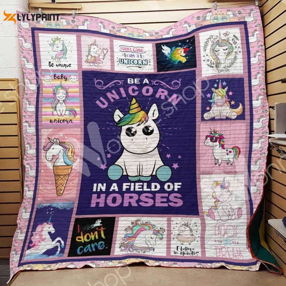 In A Field Of Horses Uinicorn 3D Customized Quilt , Soft Quilt, King Size, All Season Cozy Quilt QB0901
