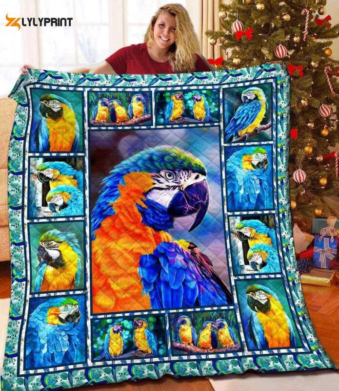 Parrot Beautiful Parrot Blue Beautiful 3D Customized Quilt , Soft Quilt, King Size, All Season Cozy Quilt QB0901