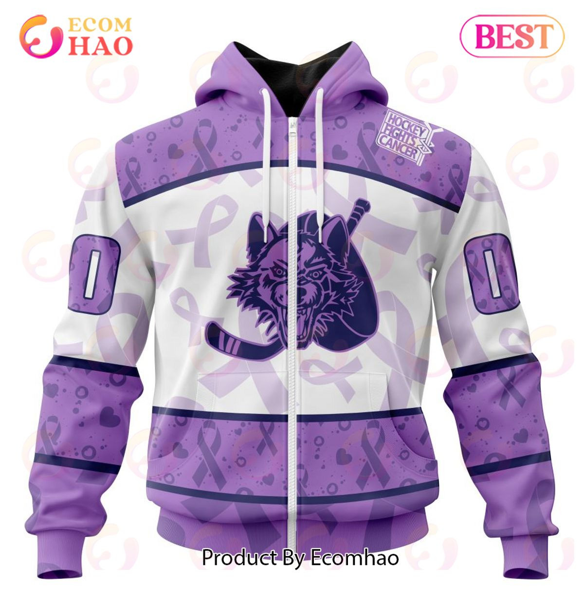 AHL Chicago Wolves Special Lavender Fight Cancer 3D Hoodie, Zip Hoodie, Man - Women, Warm, Premium Quality HZ0501