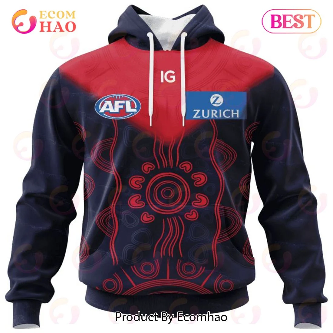 AFL Melbourne Football Club Special Indigenous Design 3D Hoodie, Zip Hoodie, Man - Women, Warm, Premium Quality HZ0501