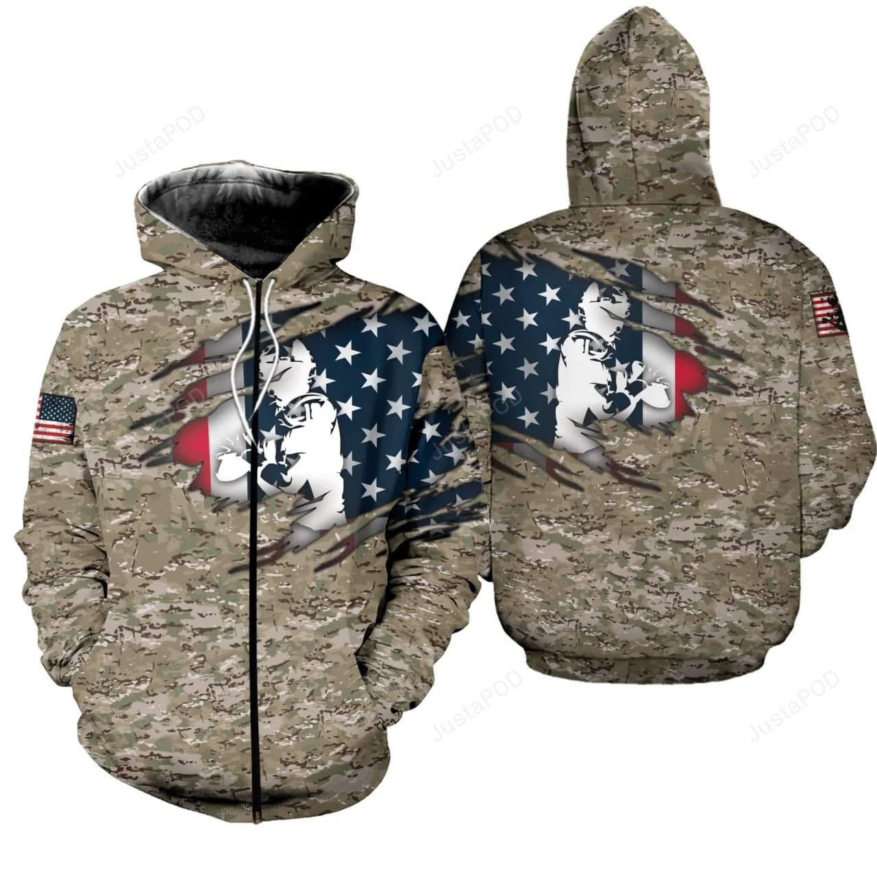 Football Usa Camo 3D All Print Hoodie, Zip- Up Hoodie HZ0501