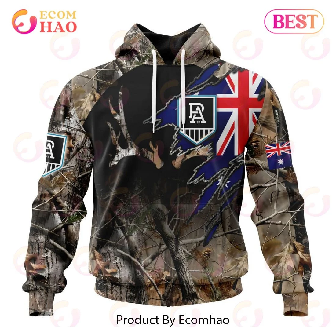 AFL Port Adelaide Football Club Special Camo Realtree Hunting 3D Hoodie, Zip Hoodie, Man - Women, Warm, Premium Quality HZ0501