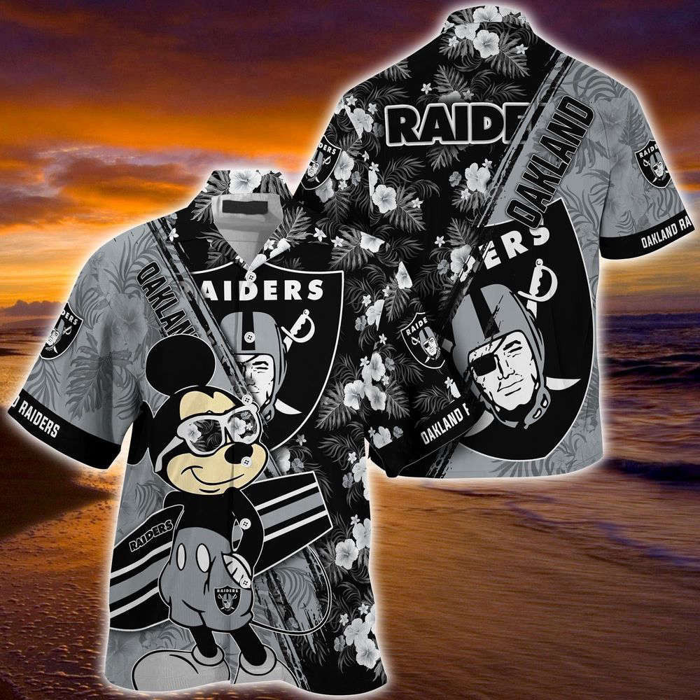 Oakland Raiders NFL-Summer Hawaii Shirt Mickey And Floral Pattern For Sports Fans HW0601