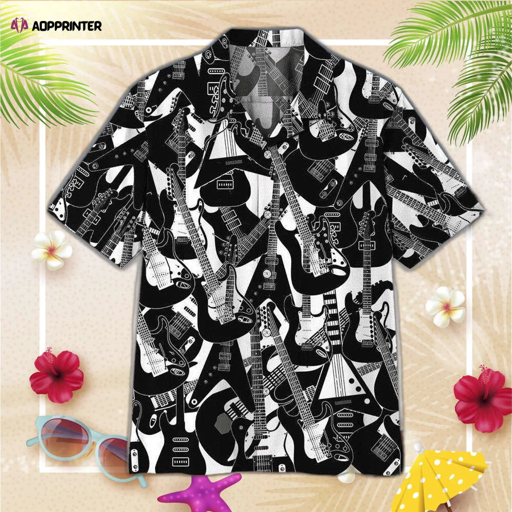 Black And White Guitar Hawaiian Shirt, Gift For Men And Women HW0601