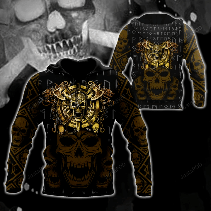 Golden Viking Skull Z3D All Over Printed Hoodie, Zip- Up Hoodie HZ0501