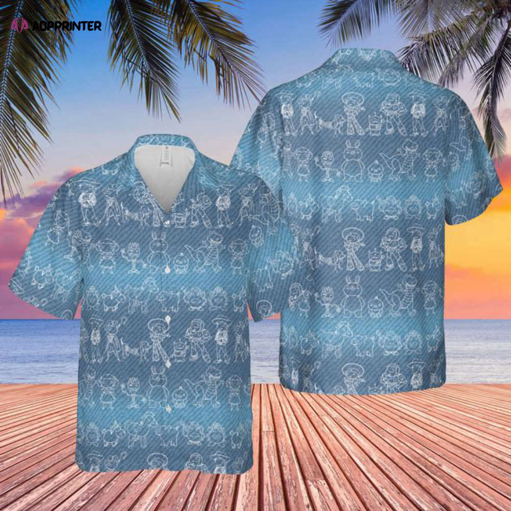 Toy Story Line Drawings – Disney Inspired Men's Button Hawaiian Shirt HW0601