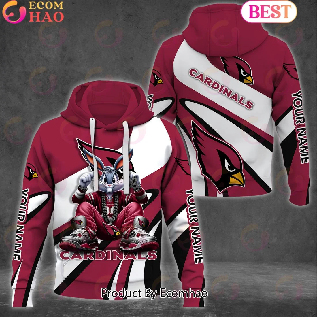 Custom Name Arizona Cardinals Bugs Bunny Sport Clothing 3D Hoodie, Zip Hoodie, Man - Women, Warm, Premium Quality HZ0501