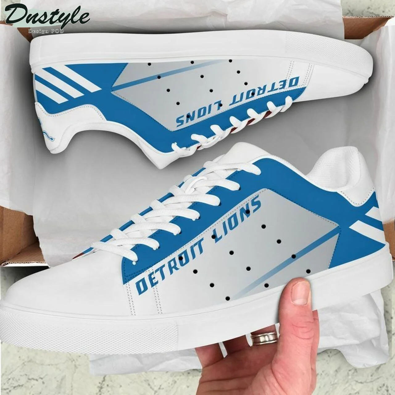 NFL Detroit Lions Blue Grey Stan Smith Shoes for Women and Men, Trendy Style Sneakers ST0801