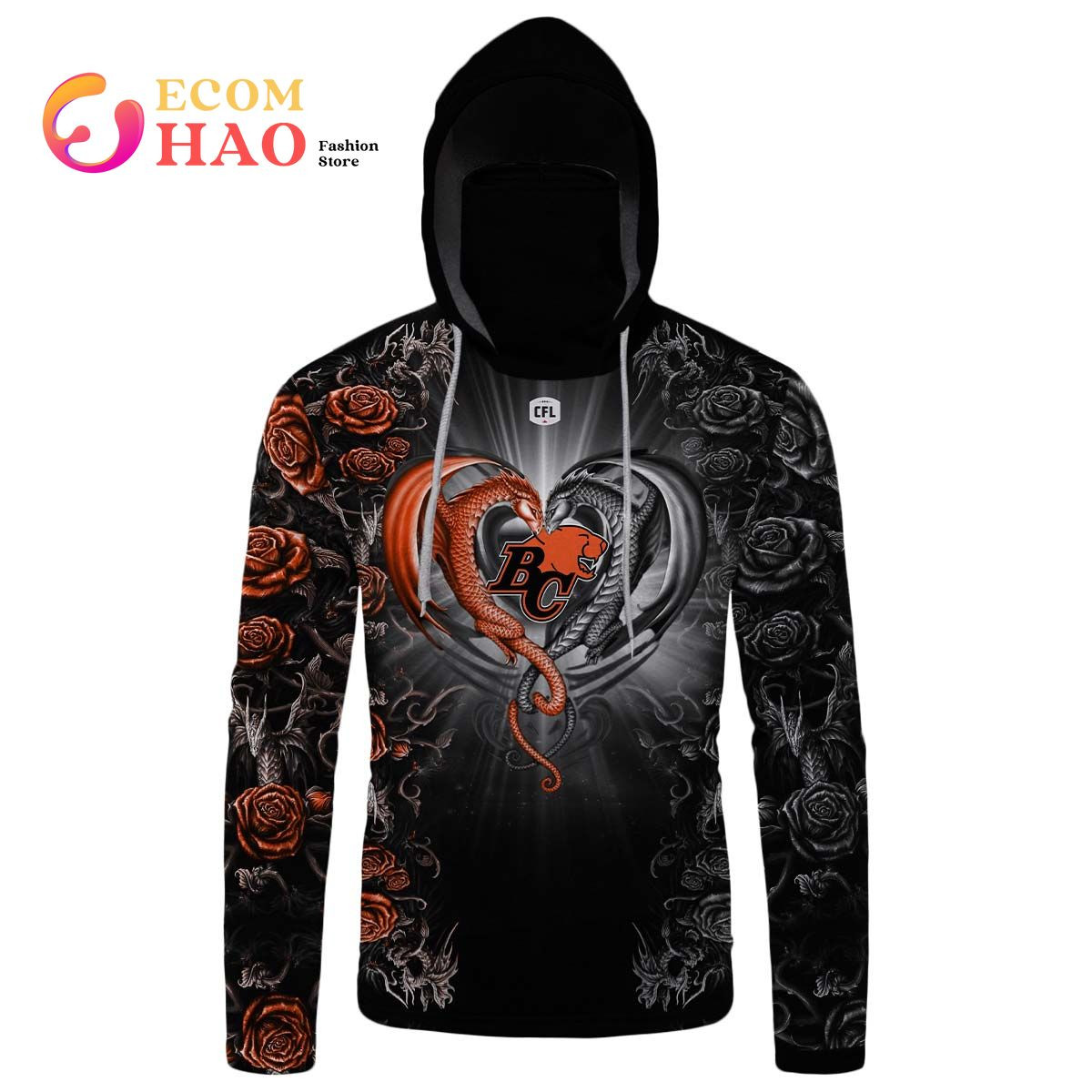 CFL BC Lions Rose Dragon 3D Hoodie, Zip Hoodie, Man - Women, Warm, Premium Quality HZ0501