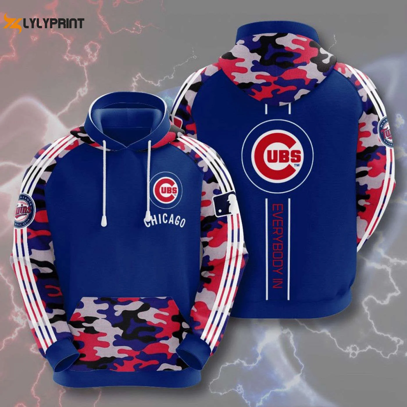 Chicago Cubs Blue Red Camo Hoodie Shirt – Stylish AOP Pullover for Baseball Fans HZ0501