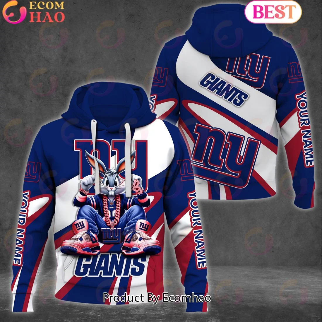 Custom Name New York Giants Bugs Bunny Sport Clothing 3D Hoodie, Zip Hoodie, Man - Women, Warm, Premium Quality HZ0501