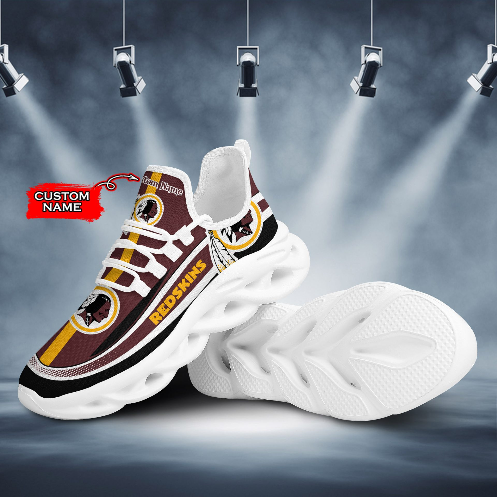 NFL Washington Redskins Custom Name Brown White Max Soul Shoes V2 Men and Women MS0601