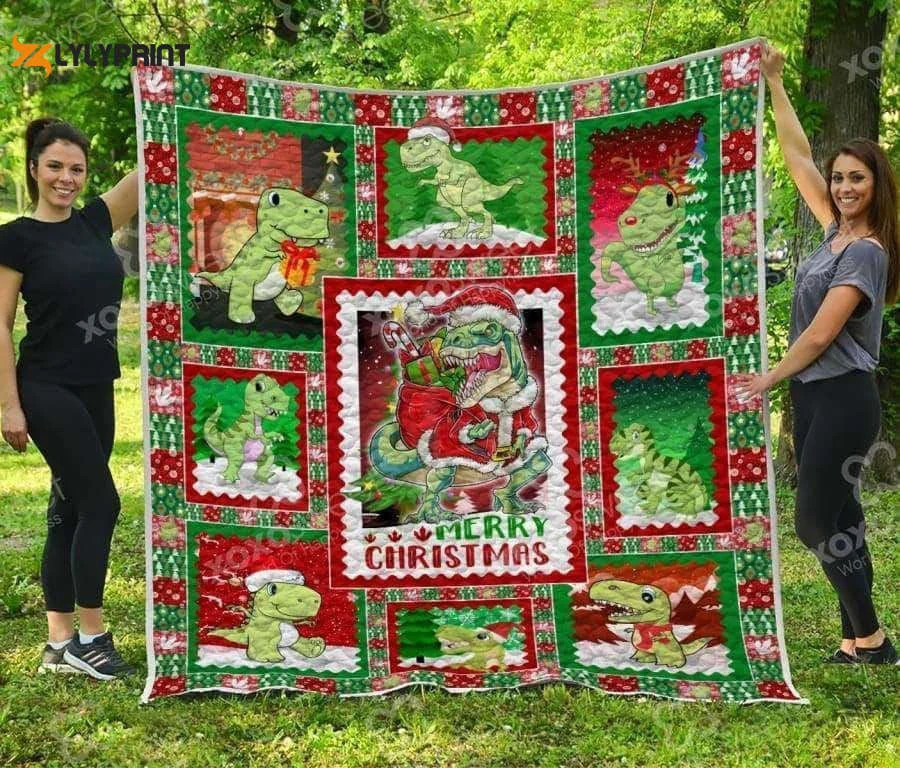 T Rex Xmas Awesome 3D Customized Quilt ,  Soft Quilt, King Size, All Season Cozy Quilt QB0901