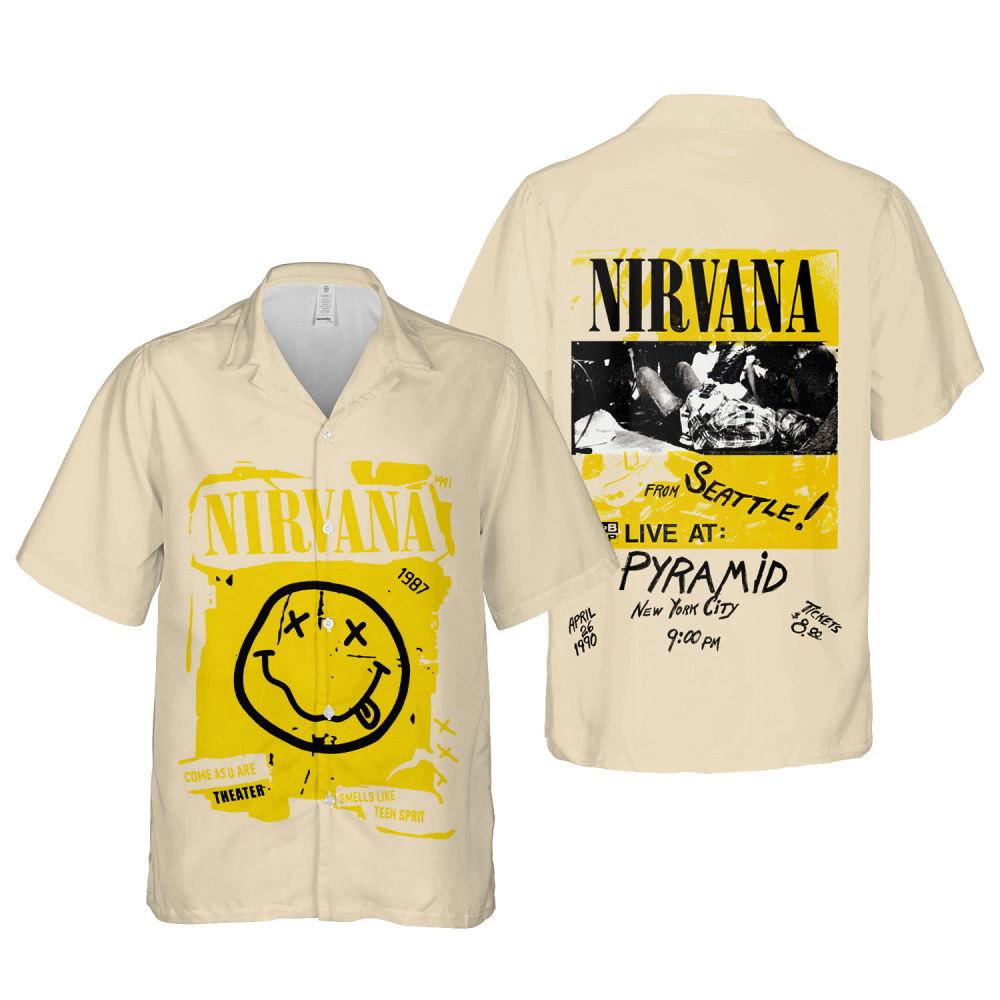 Nirvana Merch Art From Seattle Live At Pyramid Cuban Shirt Premium Unique Hawaiian Shirt HW0601