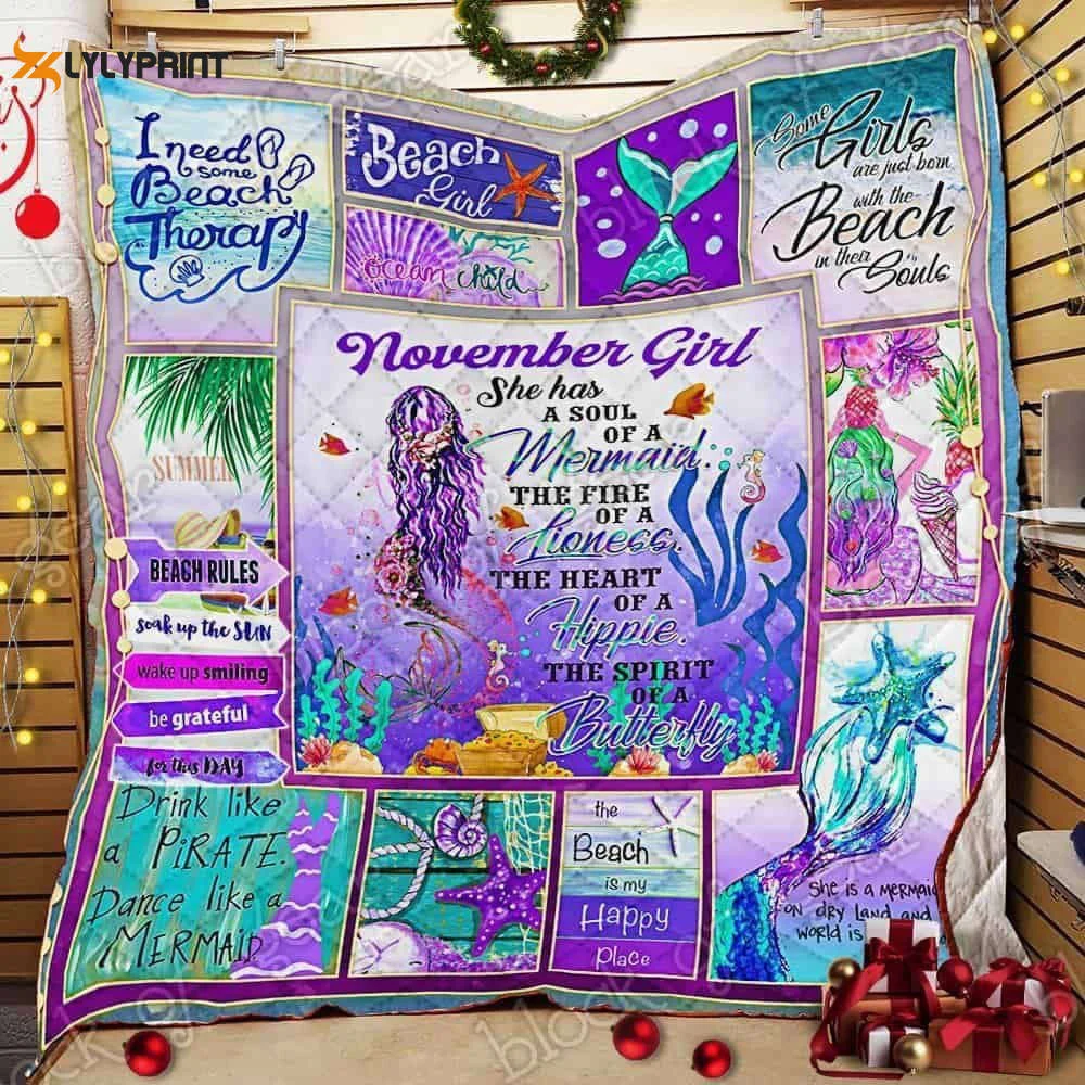 November Girl A Soul Of A Mermaid 3D Customized Quilt , Soft Quilt, King Size, All Season Cozy Quilt QB0901