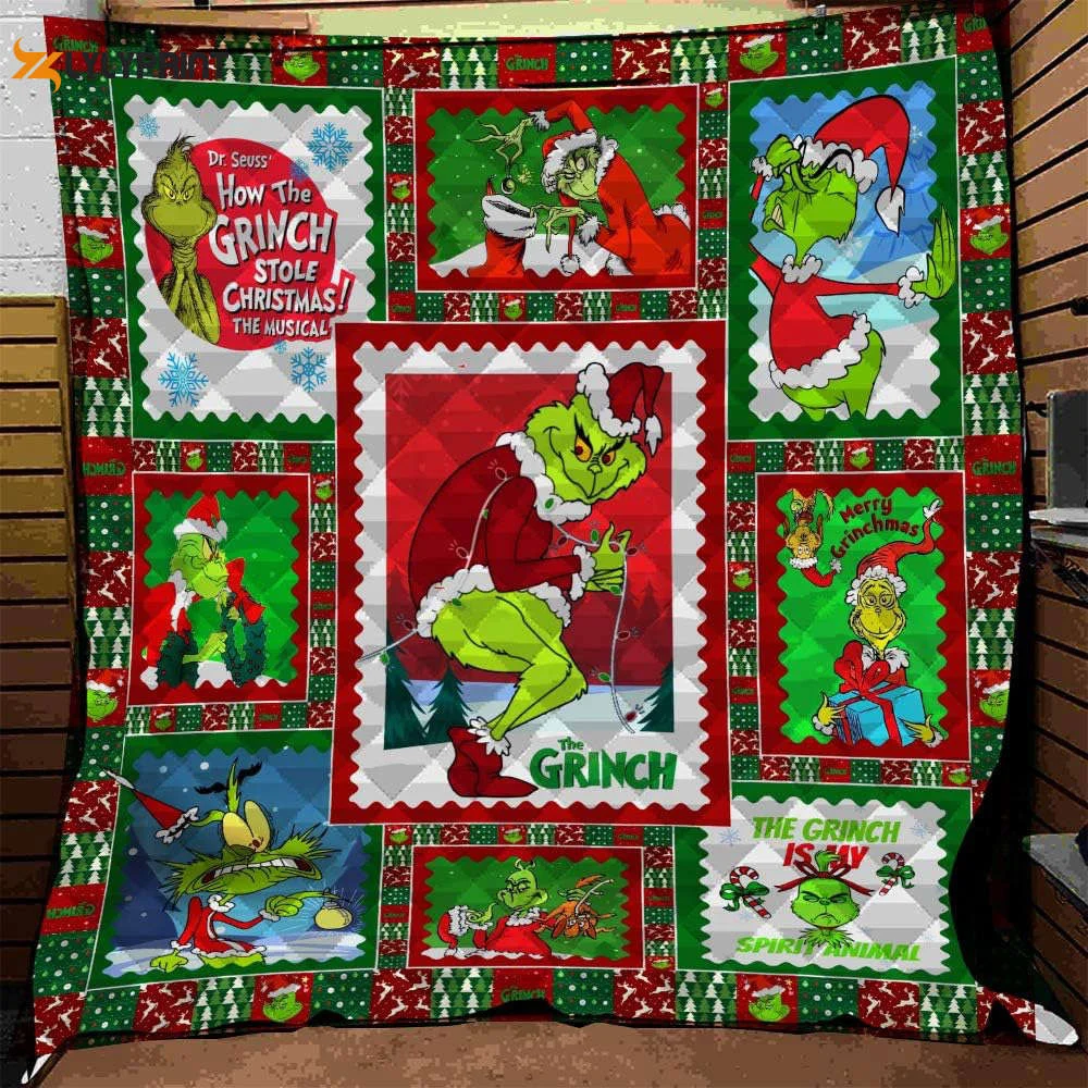 Grinch a Quilt Blanket For Fans Home Decor Gift , Soft Quilt, King Size, All Season Cozy Quilt QB0901