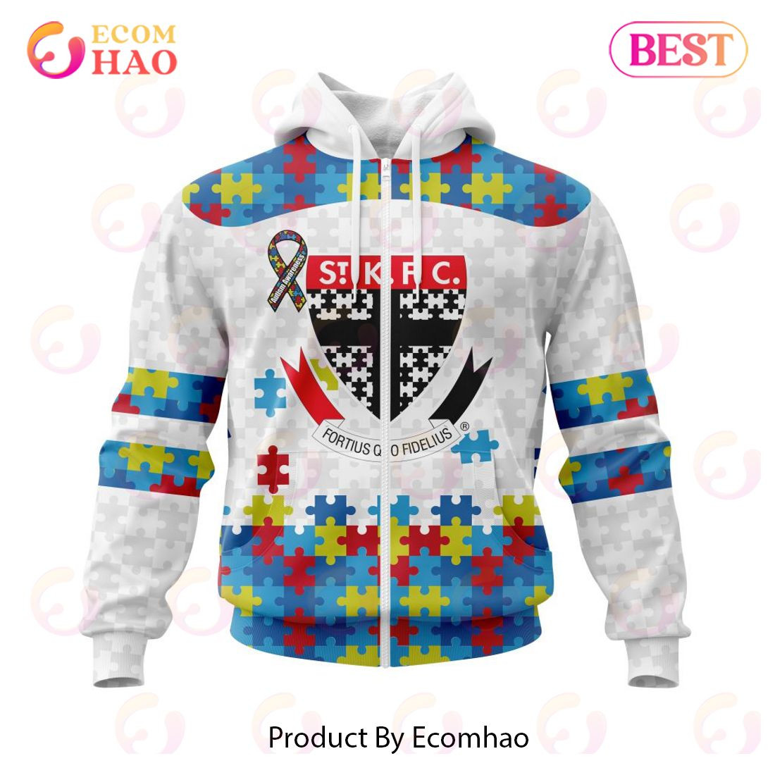 AFL St Kilda Football Club Autism Awareness Personalized Name & Number 3D Hoodie, Zip Hoodie, Man - Women, Warm, Premium Quality HZ0501