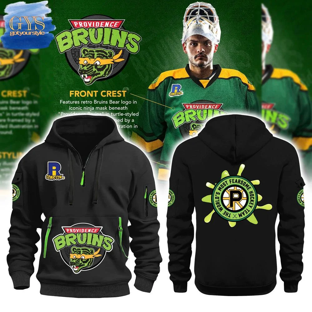 Providence Bruins TMNT Black Half Zip Hoodie QTZ0601