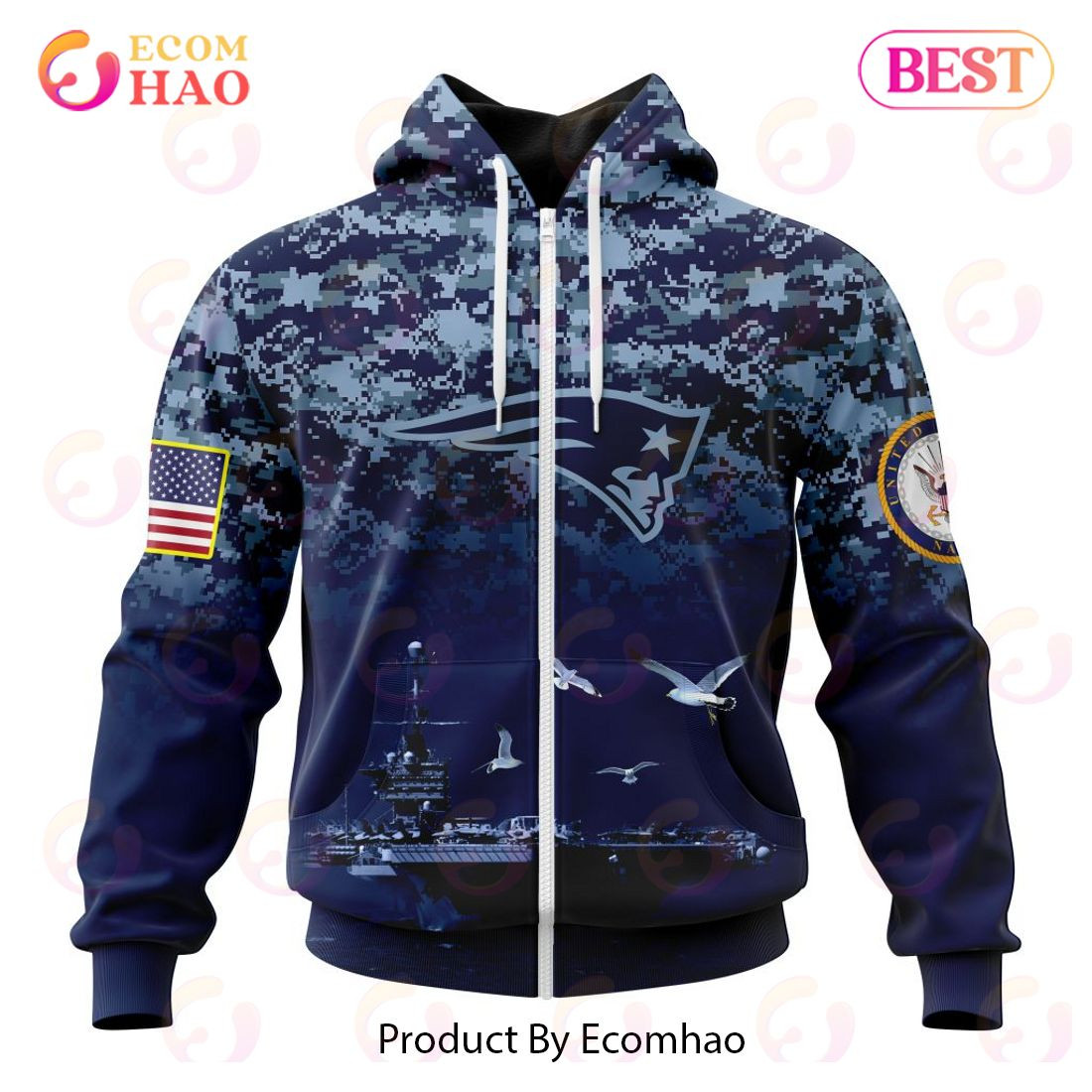 Best New England Patriots Honor US Navy Veterans All Over Print Hoodie, Zip Hoodie, Man - Women, Warm, Premium Quality HZ0501