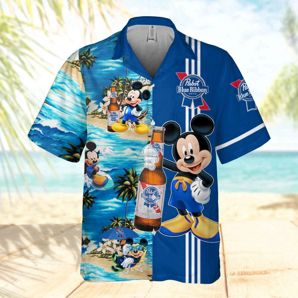 Pabst Blue Ribbon Mickey Mouse 3D Aloha Summer Beach Hawaiian Shirt HW0601