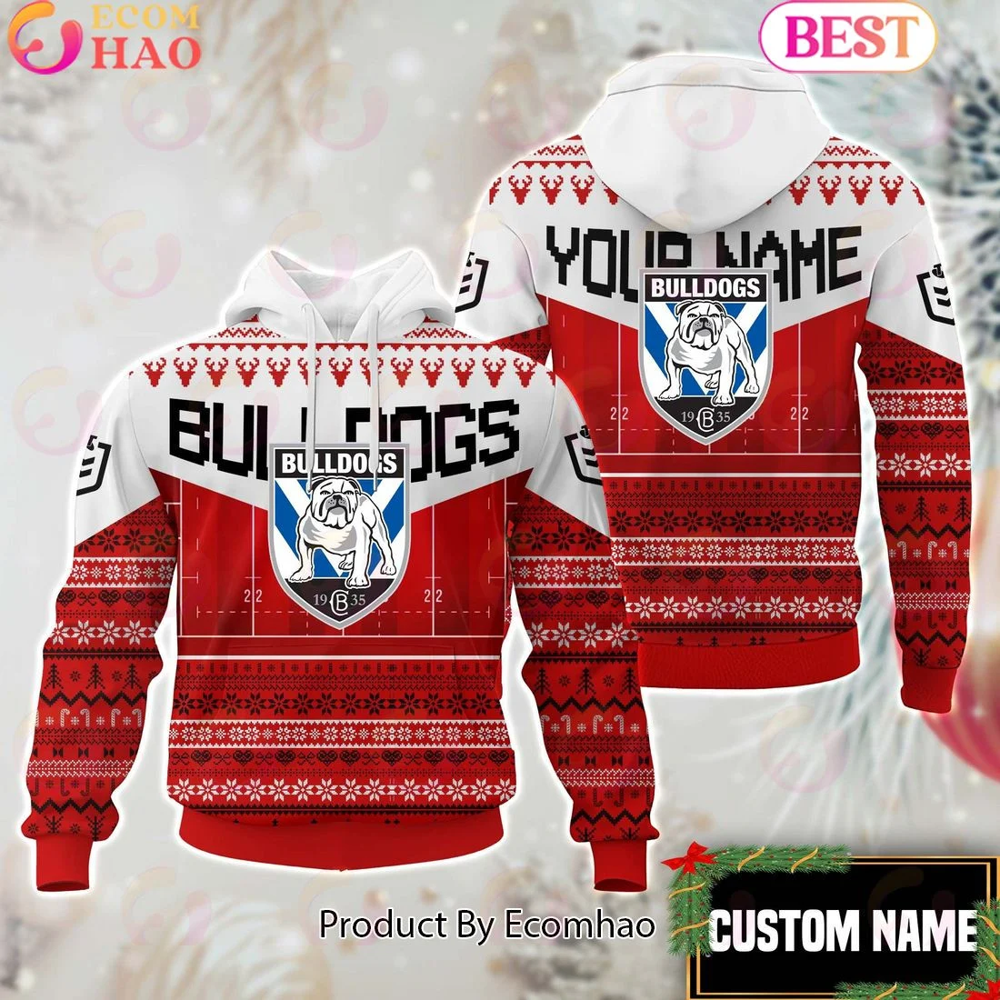 Canterbury Bankstown Bulldogs NRL Merry Christmas Custom Name Hoodie, Zip Hoodie, Man - Women, Warm, Premium Quality HZ0501