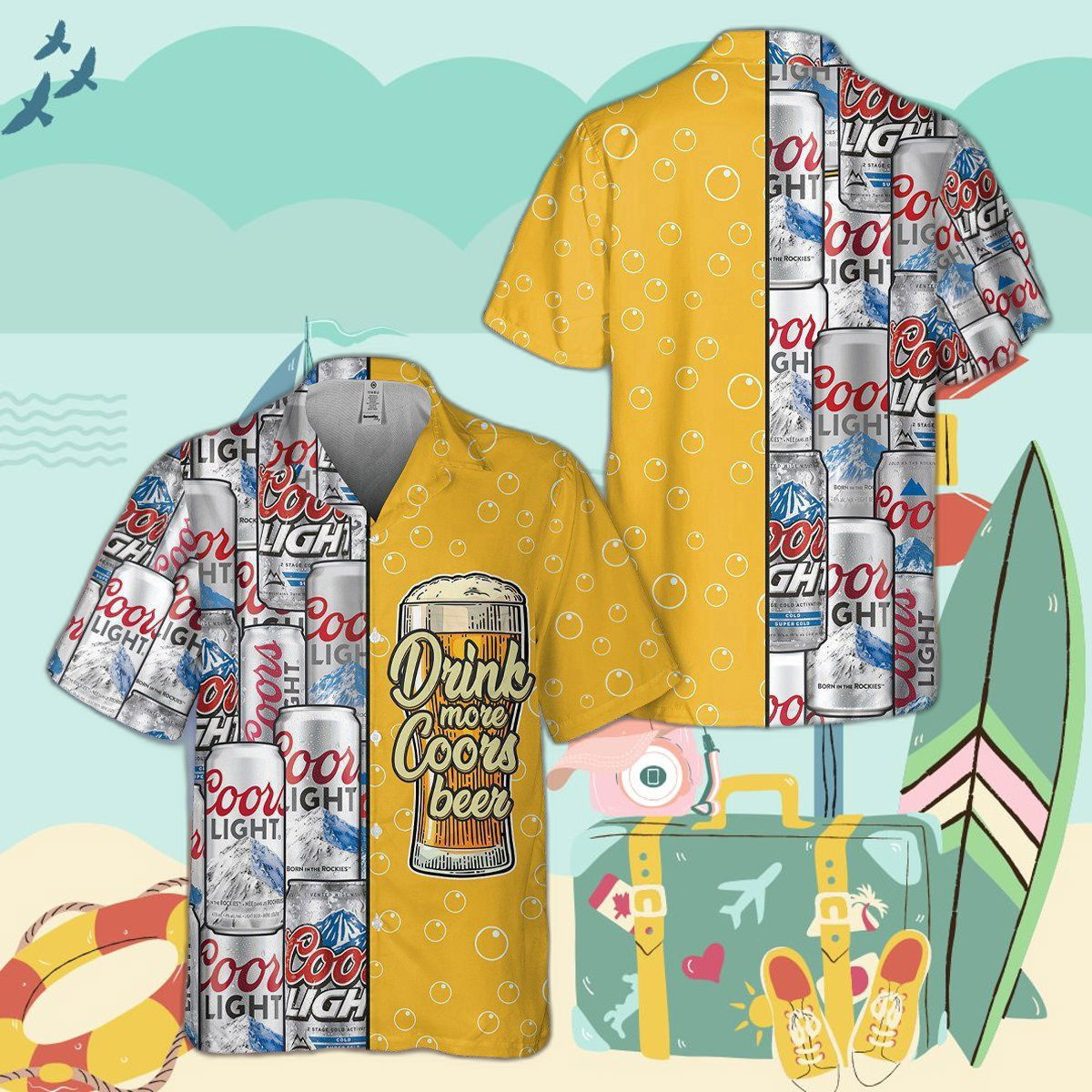 Drink More Coors Light Beer All Over Print 3D Hawaiian Shirt HW0601