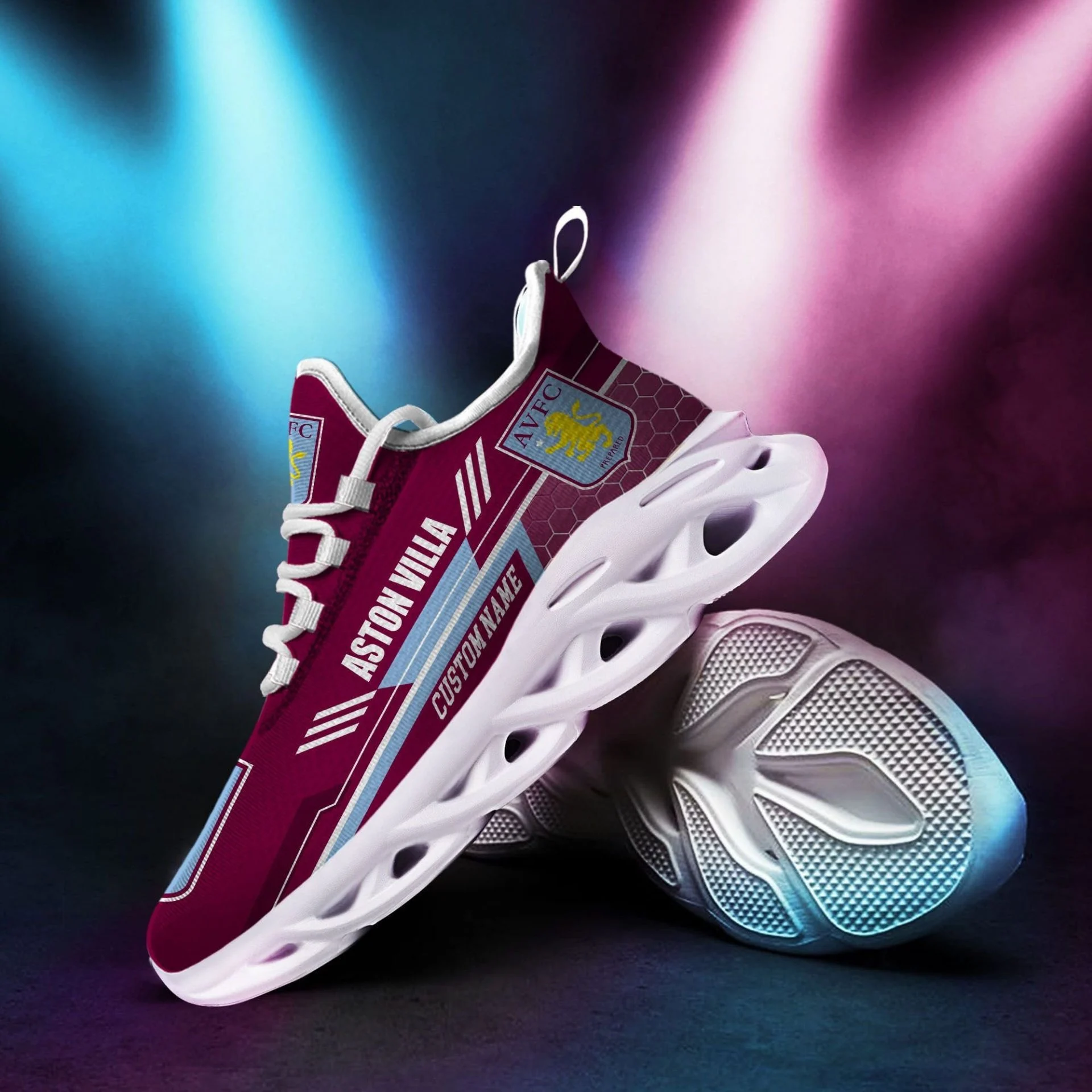 Aston Villa FC Claret Custom Name Max Soul Shoes for Ladies Men MS0601