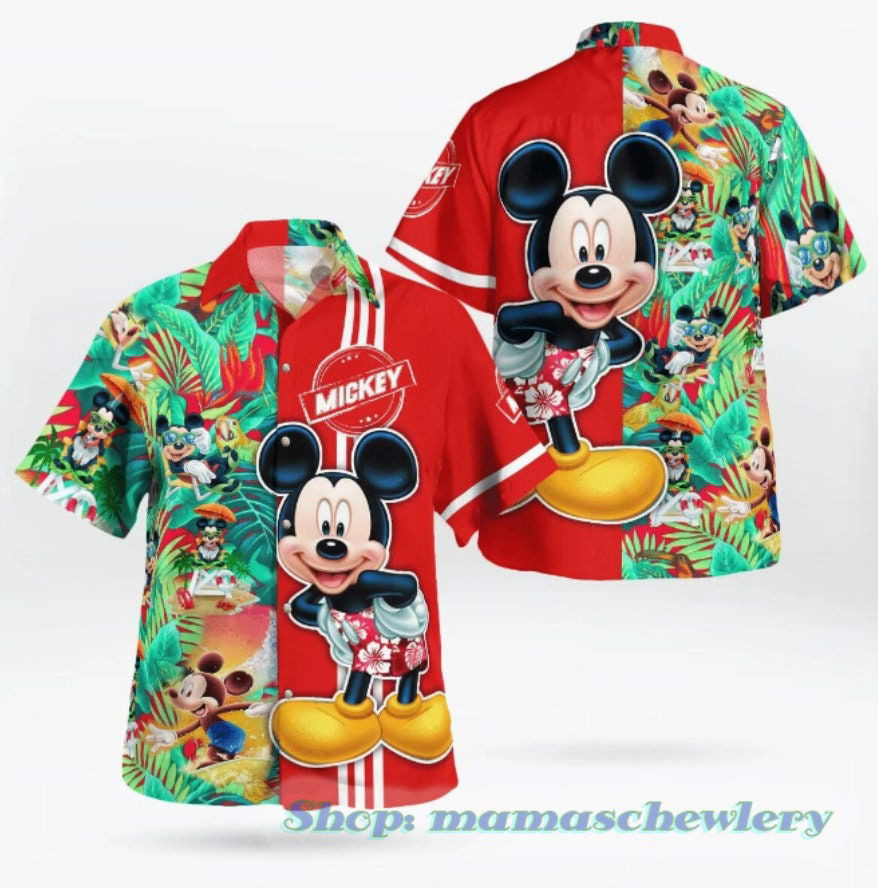 Disney Mickey Tropical Hawaiian Shirt Summer Red 2023 HW0601