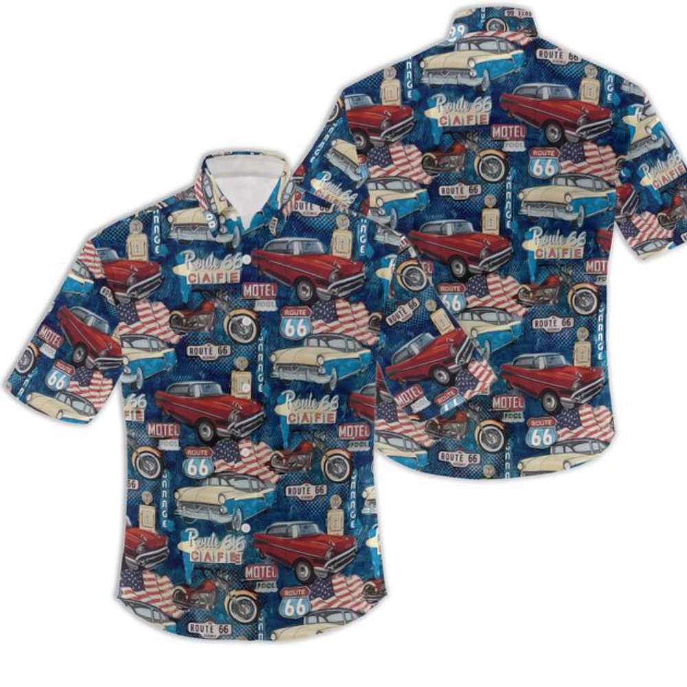 Historic US Route 66 Motorcycle Hawaiian Shirt HW0601